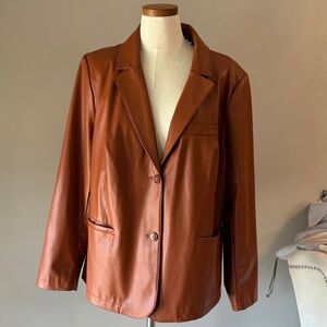 Denim & company Women light Brown faux Leather blazer jacket 2 button closure 1X